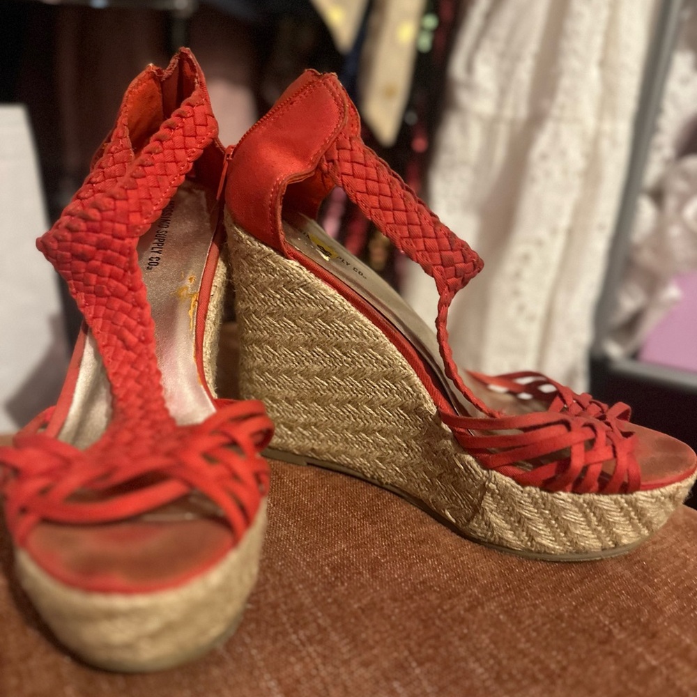 Mossimo Supply Co Red Woven Wedge Sandals - Picture 2 of 3